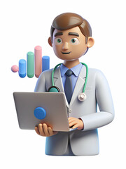 Medical Cost Manager Analyzing Financial Data on Laptop with Bokeh Background