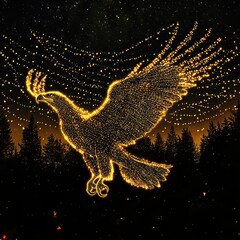 Fototapeta premium Sparkling Golden Eagle Silhouette Against Starry Night Sky