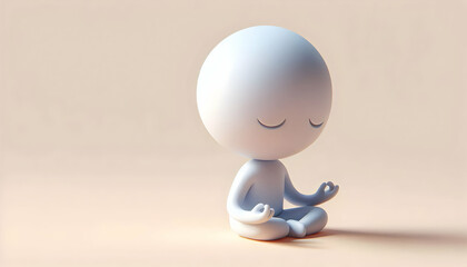 3D Cute Chibi Person Practicing Mindfulness with Plain Background and Copy Space