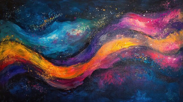 Vibrant Abstract Colorful Waves in Dark Cosmic Background Artwork