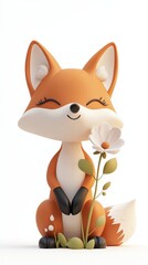 Fototapeta premium Cute Cartoon Fox Character with Flower in a Minimalist Style