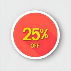 A red circular sticker with the text "25% OFF" in bold yellow font on a plain white background