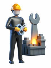 Silhouette Worker Wrench Abstract Factory Bokeh Lights Industrial Innovation Image