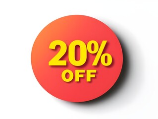 A red circular sticker with the text "20% OFF" in bold yellow font on a plain white background