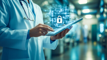 Doctor holding a tablet display health records.