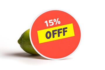 A red circular sticker with the text "15% OFF" in bold yellow font on a plain white background