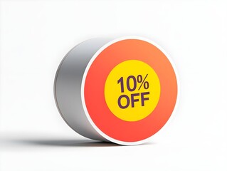 A red circular sticker with the text "10% OFF" in bold yellow font on a plain white background