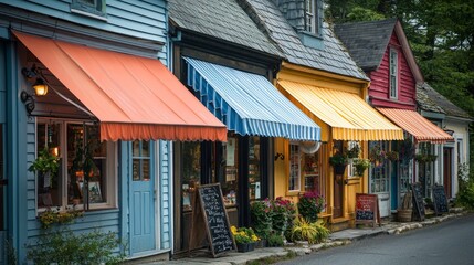 Fototapeta premium Colorful Boutique Shops with Awning Canopies