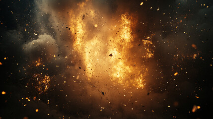 Golden Sand Explosion on Dark texture, Elegant golden dust floating through the darkness of space with various small particles, Dramatic Orange and brown Dust Cloud with randomized floating particles.