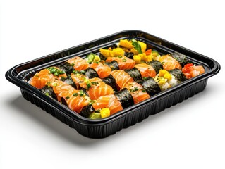 Freshly Prepared Sushi Platter with Salmon and Colorful Ingredients