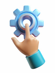 Hand Reaching Holographic Gear Symbol Advanced Technology Manufacturing Digital Transformation