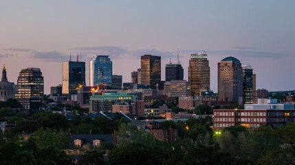 Obraz premium Modern Urban Skyline at Twilight with Beautiful Evening Colors