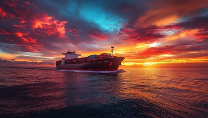 Obraz premium Cargo Ship at Sunset