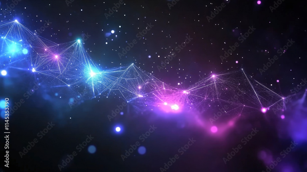 Poster a dynamic abstract background showcases a network of interconnected lines and glowing nodes in vibra