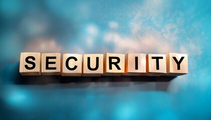 SECURITYの英単語が書かれた木製のブロック。 aiで生成
