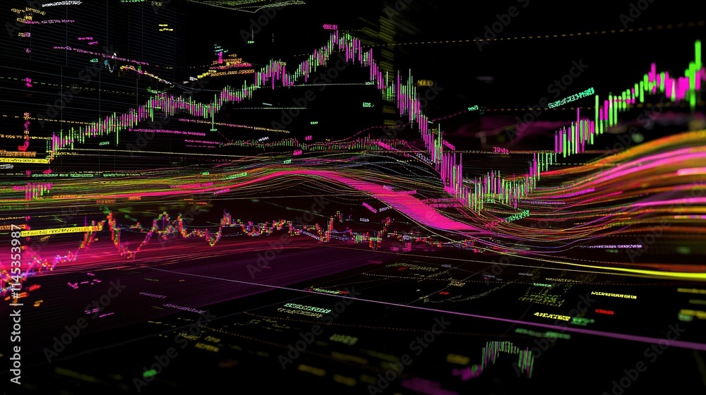 Poster dynamic abstract interface of stock market trends and data visualization