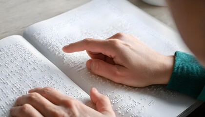 World Braille Day, Hands of a blind person reading from a book in Braille