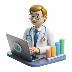 Healthcare Cost Analyst Using Financial Software Laptop Macro Digital Background