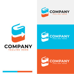 letter G inside the thick books store e-books e-learning e course with arrow for growth knowledge logo symbol icon flat stock vector design
