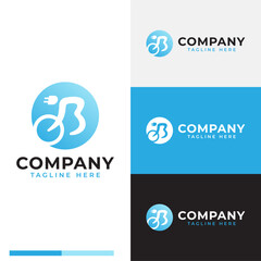 Circle bold electricity bike or e-bike electrical plug logo symbol icon flat stock vector design