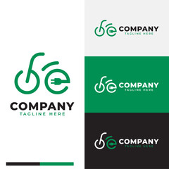 simple electric also letter E or initial BE or B and E bike with electrical plugs new energy logo symbol icon flat stock vector design
