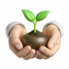 Close up of hands holding soil with small plant sprouting and copy space concept as A glossy image shows a close up of hands cradling soil with a small plant sprouting symbolizing growth and mindfulne