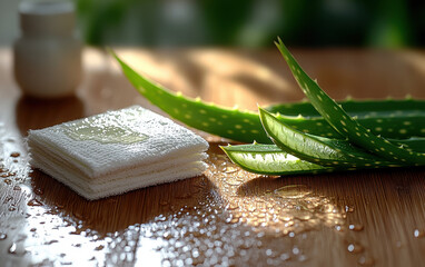 Fresh Aloe Vera Leaves and Cloves, Natural Ingredients on Kitchen Countertop for Culinary or Health Theme
