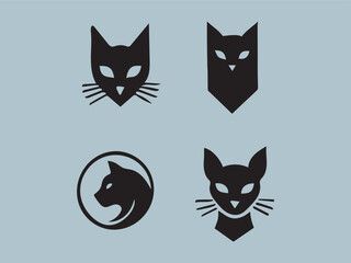 Cats Flat Icon Set Isolated On different Background Simple web icon in vector: cats Stylish minimalist cat head vector mascot, ideal for logos, icons, and branding.