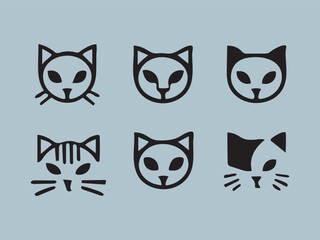 Cats Flat Icon Set Isolated On different Background Simple web icon in vector: cats Stylish minimalist cat head vector mascot, ideal for logos, icons, and branding.