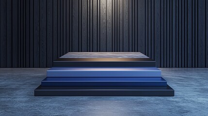 Dark textured platform steps with spotlight.