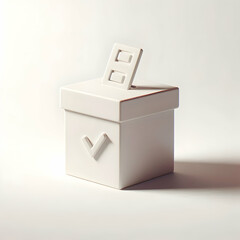 3D Plain white with 3D ballot box concept as Minimalist white background with a 3D rendered ballot box casting a soft shadow. Camera slowly rotates around the box. Generous copy space for voter regist