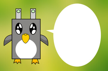 cartoon character of a penguin with speech bubble. isolated on white background.
