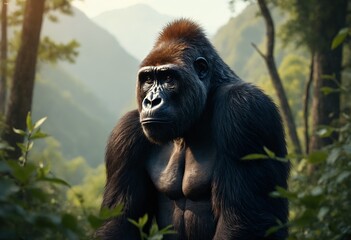 Fototapeta premium The Cross River gorilla, a critically endangered subspecies of the western gorilla, was identified in 1904 by Paul Matschie. Its elusive populations were first systematically surveyed in 1987.