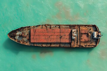 Rusted Cargo Ship Abandoned Atop Turquoise Waters
