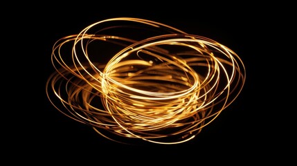 Swirling Gold Light Trails on Black Background for Abstract Art