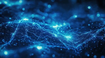 Abstract Blue Network Background with Glowing Particles and Lines