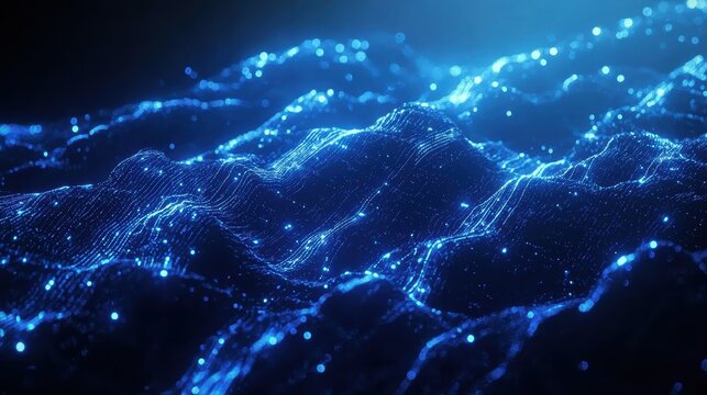 Abstract Digital Wave Patterns with Blue Lighting Effects and Depth