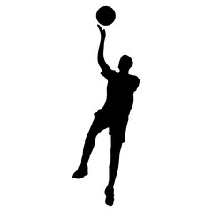 Basketball player silhouette in action with ball. Vector isolated. 