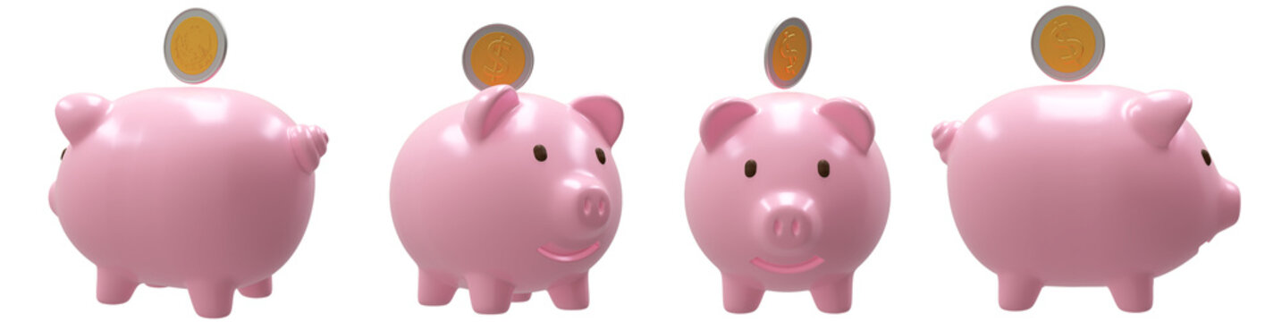 Illustration of a piggy bank inserting a Mexican coin, savings, investment, 3D style,