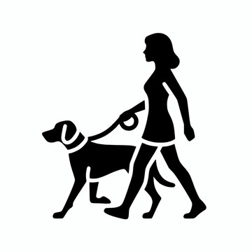 recommend clip art: Black silhouette of a woman walking a weimaraner dog on leash