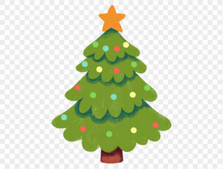 Hand drawn Christmas tree with chalk style decorations and childlike lines on  transparent background, perfect for festive designs. vector