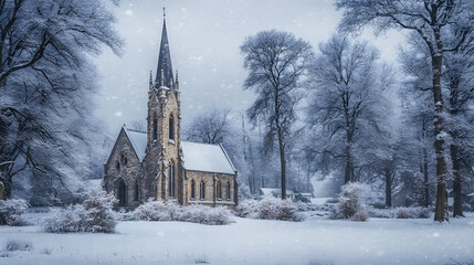 Snow-Covered Tranquility: A European Church in Winter's Embrace