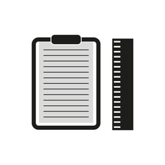 Clipboard with ruler. Measurement tool icon. Stationery vector item. Office supplies shape.