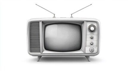 Detailed vector illustration of a classic blackandwhite television set with antennas isolated on a white background ideal for retro media themes