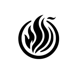 Abstract Flame Logo: Black and white circular abstract logo with a flame design in the center.  