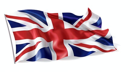 Fototapeta premium A waving Union Jack flag on a white background.