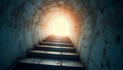 Obraz premium Abstract view of a staircase rising towards the light, symbolizing continuous upward movement and growth