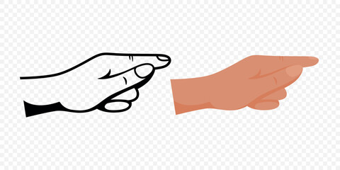 Hand Pointing With Index Finger. Design Template for Social Media, User Interfaces, Directional Signs. Flat Design With Clean Lines And Color Variations. Flat Cartoon Vector Illustration