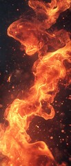 Obraz premium Fiery orange and red flames rising against a dark background with sparks. (1)