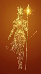 Golden Goddess Warrior With Crown And Spear